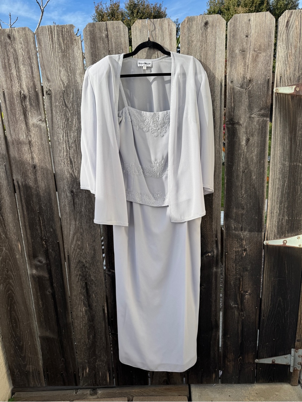 Vintage Light Gray Embroidered Matching Dress Shawl Mother Bride Groom Beaded